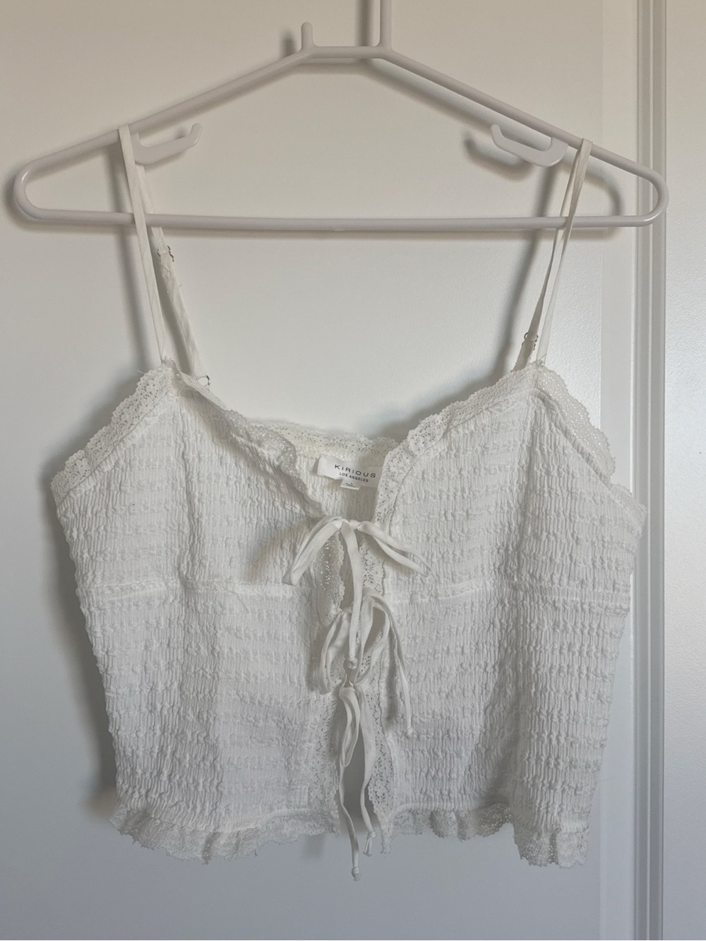 iris White Lace-Trim Smocked Tie-Front Cami